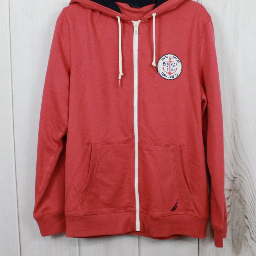 Nautica Orange Sailing Patch Full Zip Cotton Hooded Pullover Jacket Size M - Picture 3 of 13